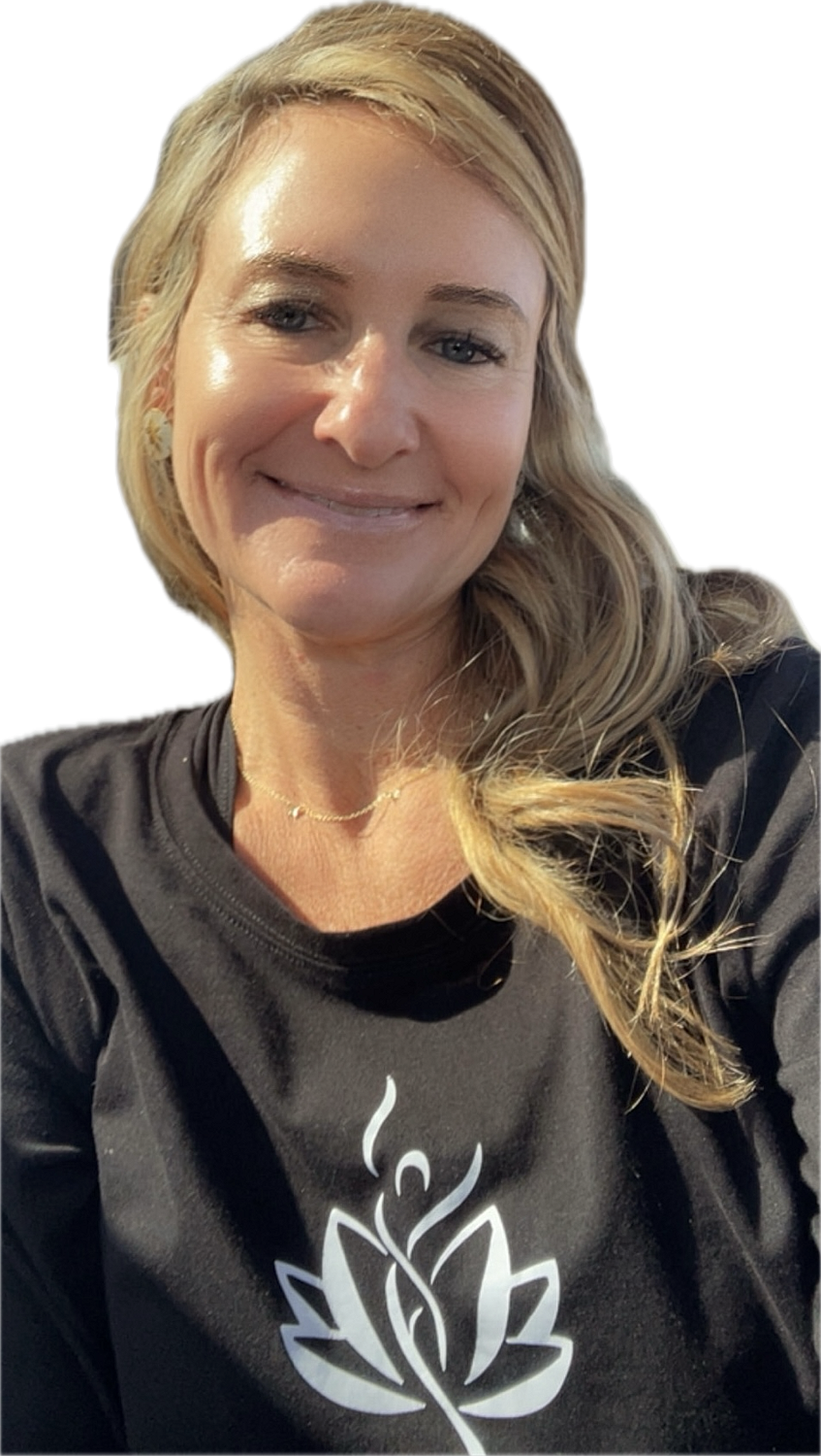 Smiling woman wearing a lotus logo shirt.